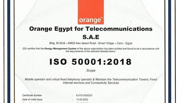 اورنچ مصر تحصل على شهادة "الأيزو" الثالثة في كفاءة نظم إدارة الطاقة
